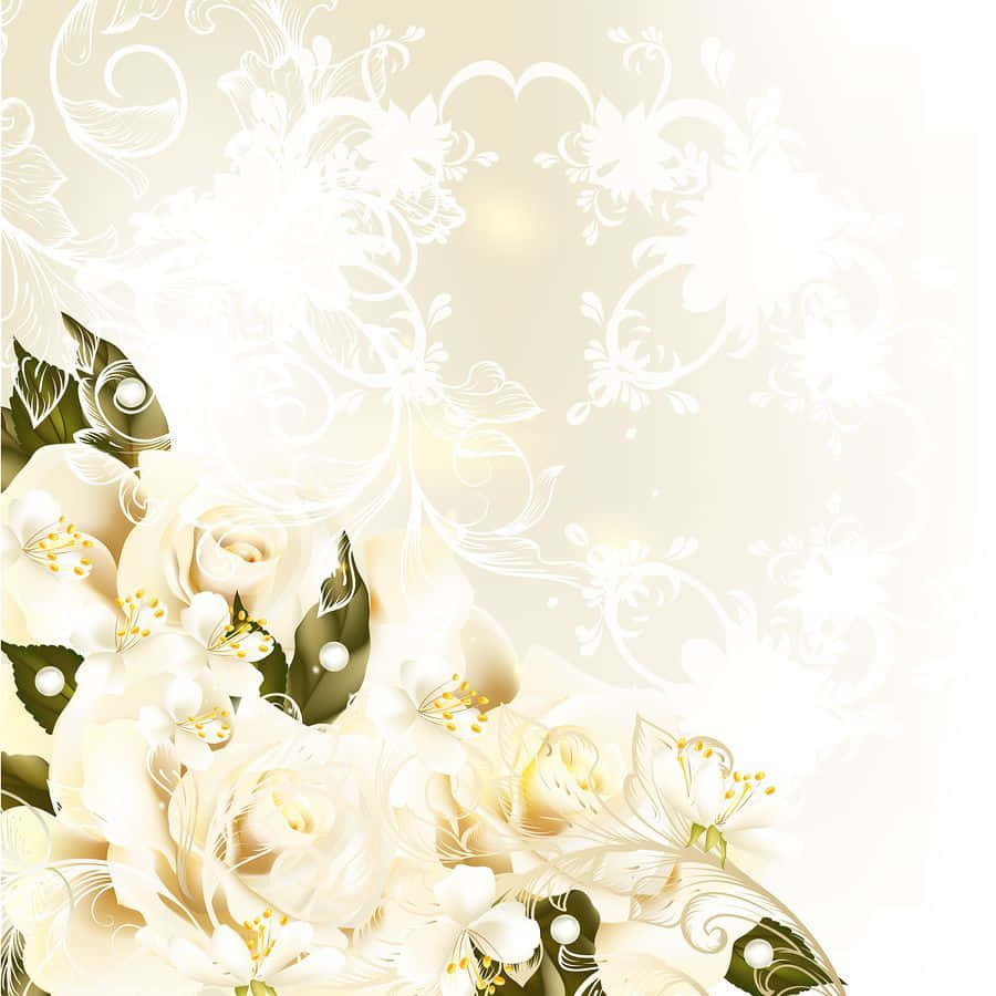 White Wedding Background With Flowers Vector