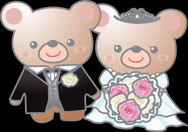 Wedding Bears Cartoon Clipart PNG