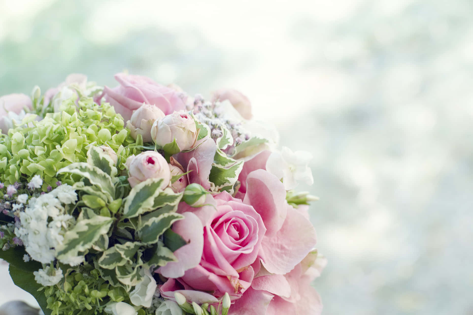 Wedding Bouquet with Roses and Greenery Wallpaper