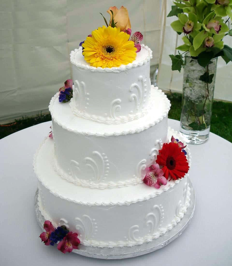 A White Cake With Flowers