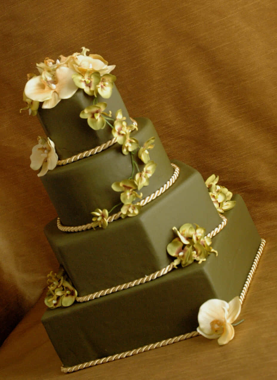 A Green Cake With Flowers