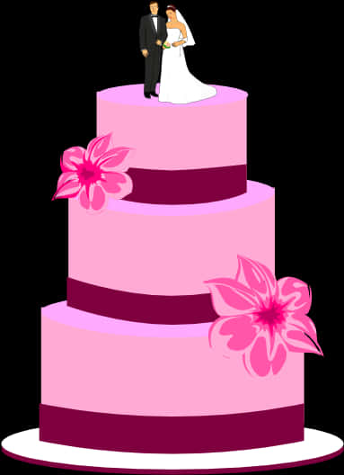 Wedding Cake With Bride And Groom Figurines PNG