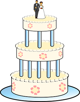 Wedding Cake With Bride And Groom Figurines PNG