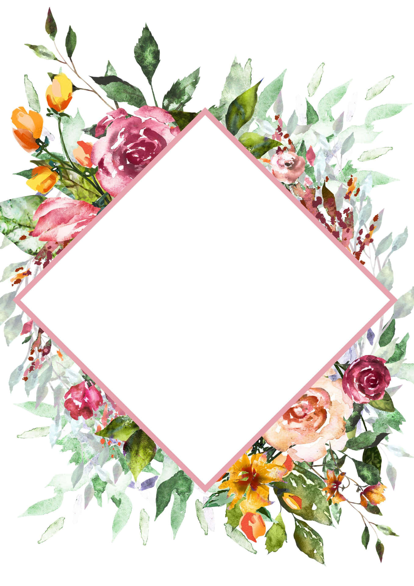 A Watercolor Floral Frame With A White Background