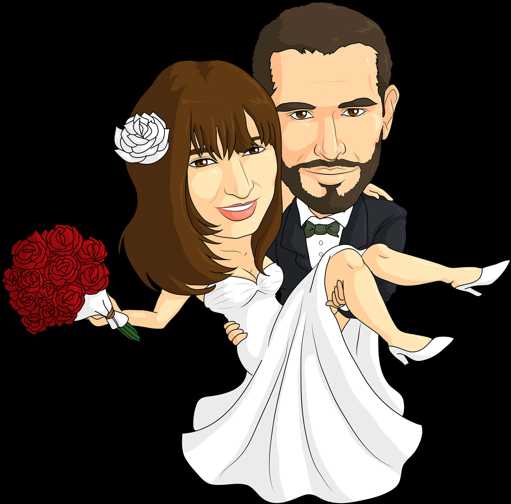 Wedding Caricature Couple Illustration PNG