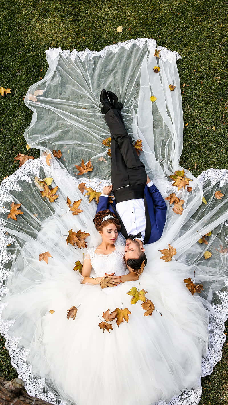 Wedding Couple Autumn Leaves Wallpaper