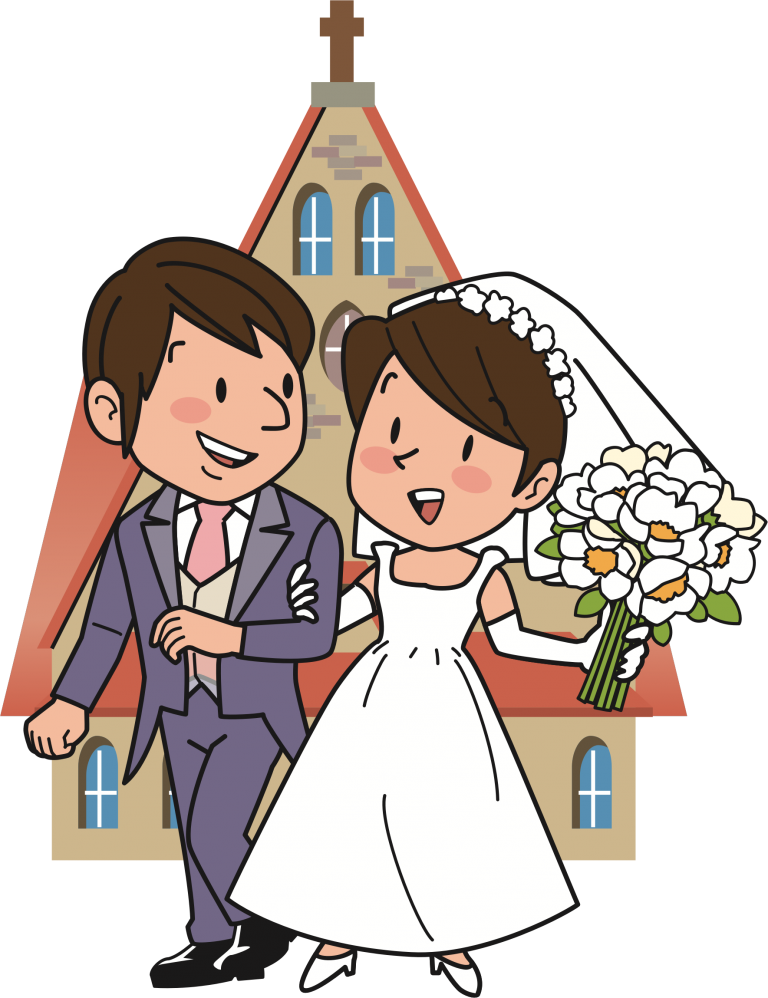 Wedding Couple Cartoon Church Background PNG