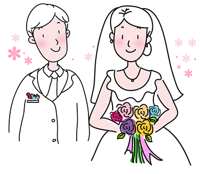 Wedding Couple Cartoon Illustration PNG