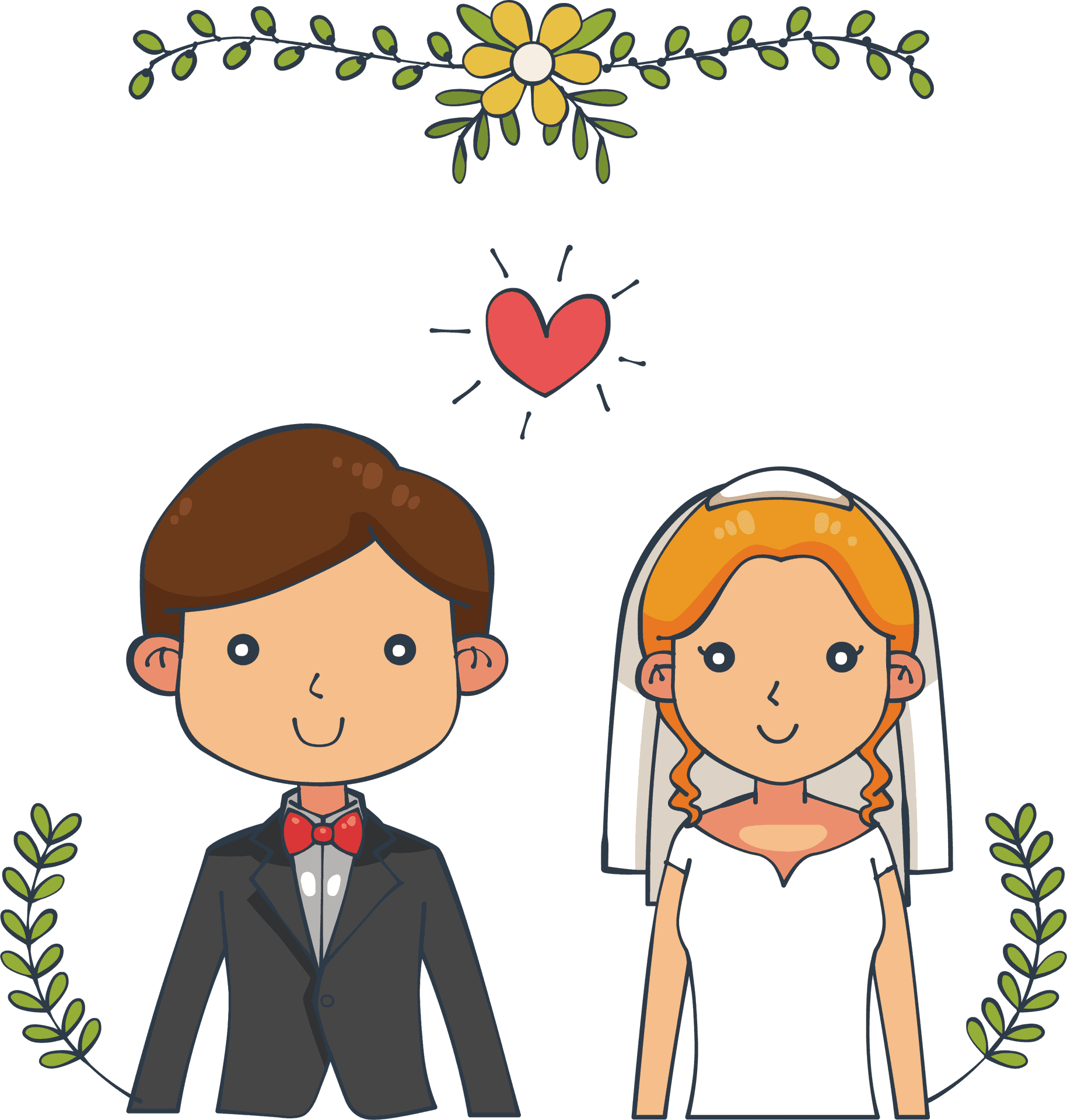 Wedding Couple Cartoon Illustration PNG