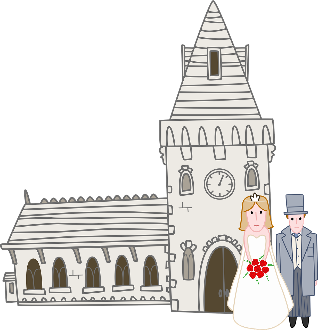 Wedding Couple Outside Church Clipart PNG