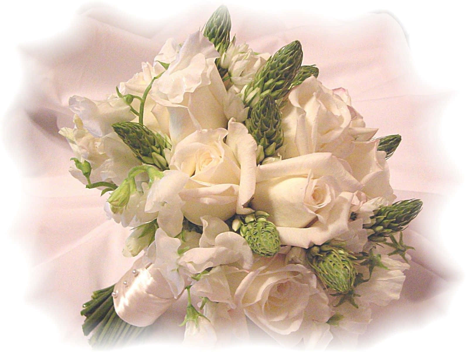 Ramode Novia Elegante Con Rosas Rosadas Y Blancas. Fondo de pantalla