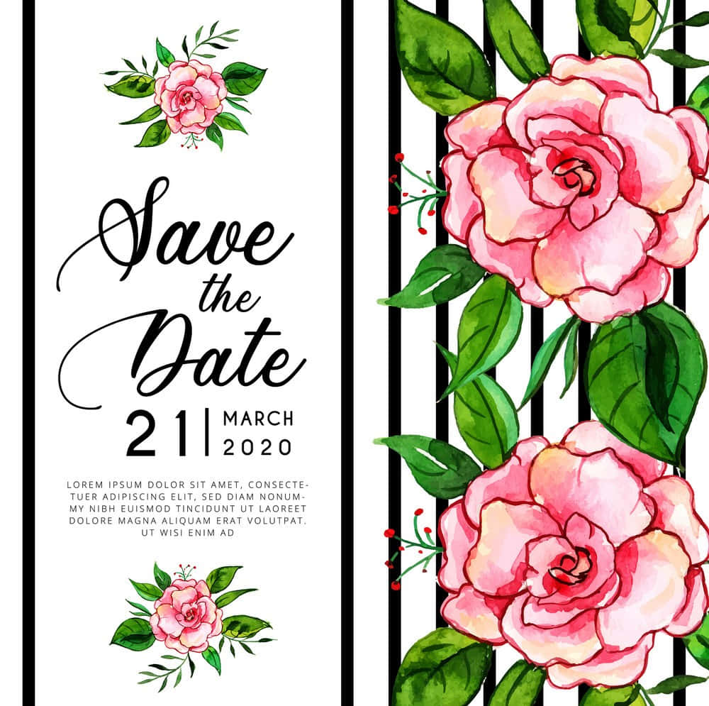 Streifenund Florale Hochzeitseinladung Hintergrund