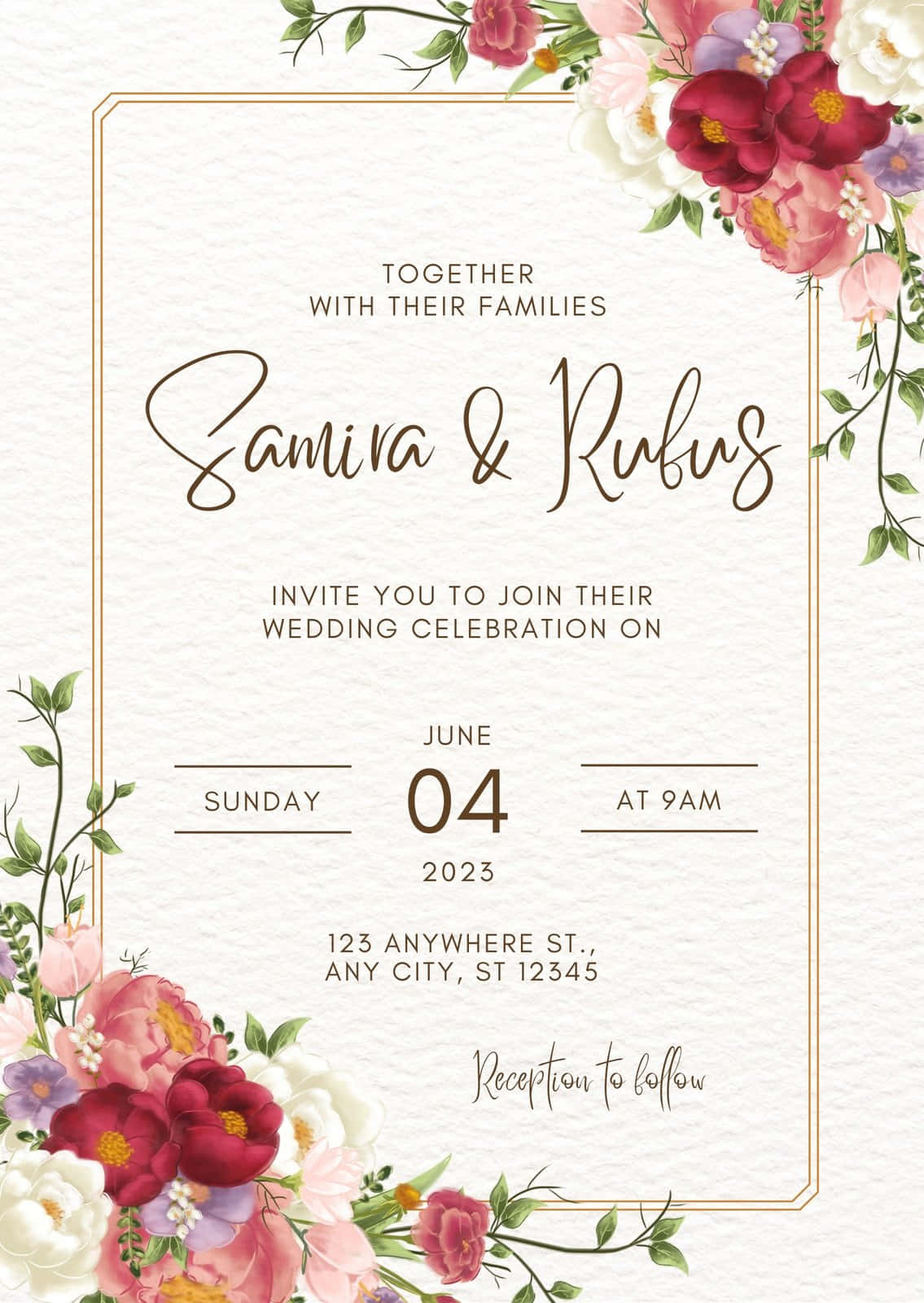 Farverige Blomstergrænse Bryllup Invitations Baggrund
