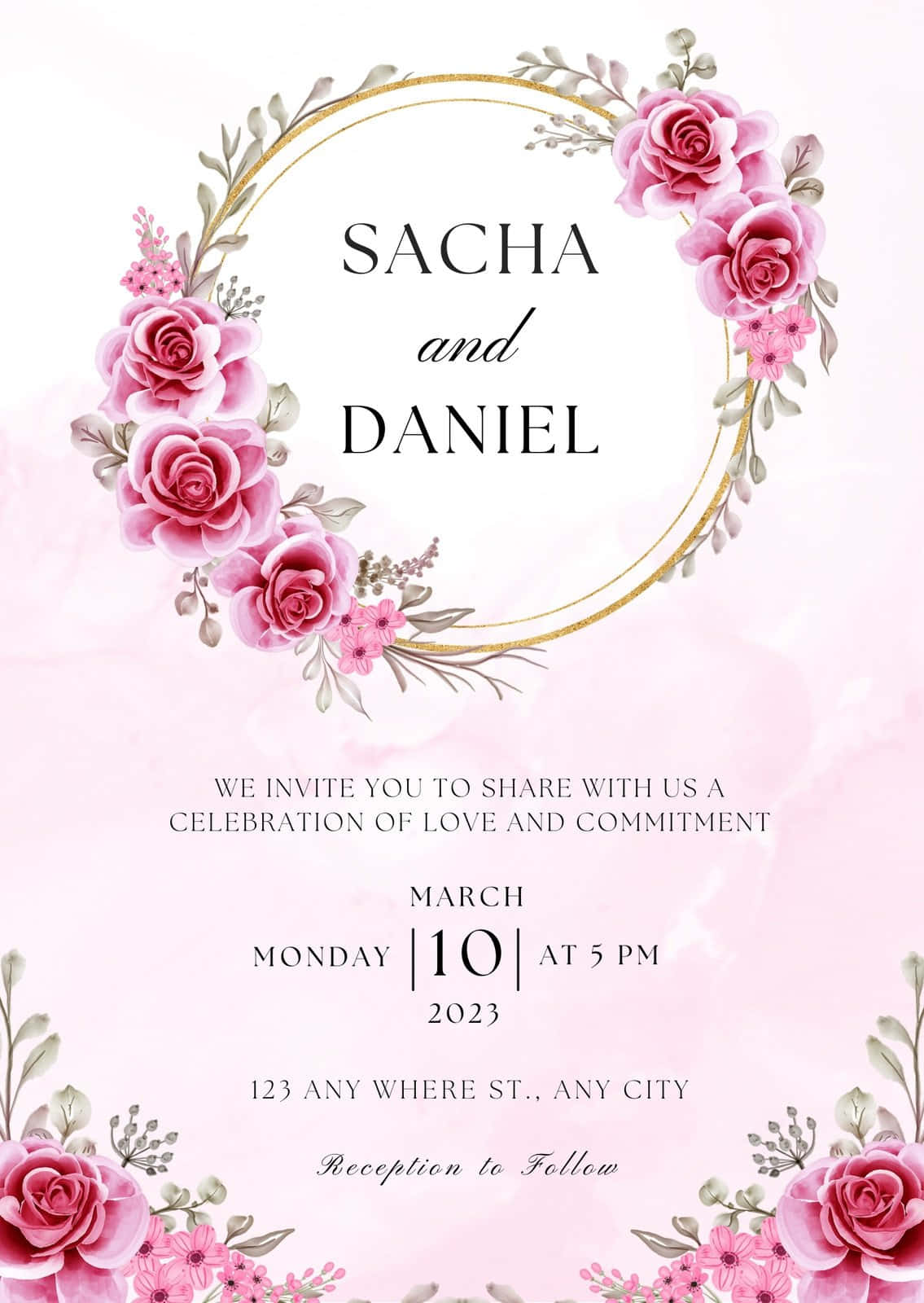 Rosablumige Hochzeitseinladung Hintergrund