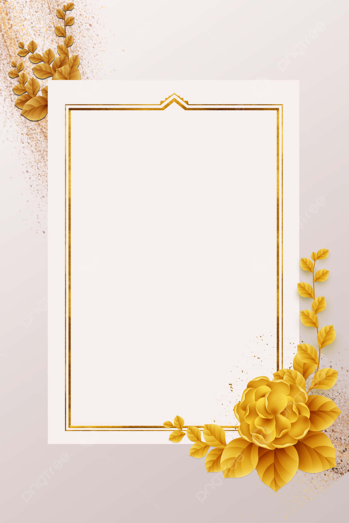 Gold Frame And Flowers Wedding Invitation Background