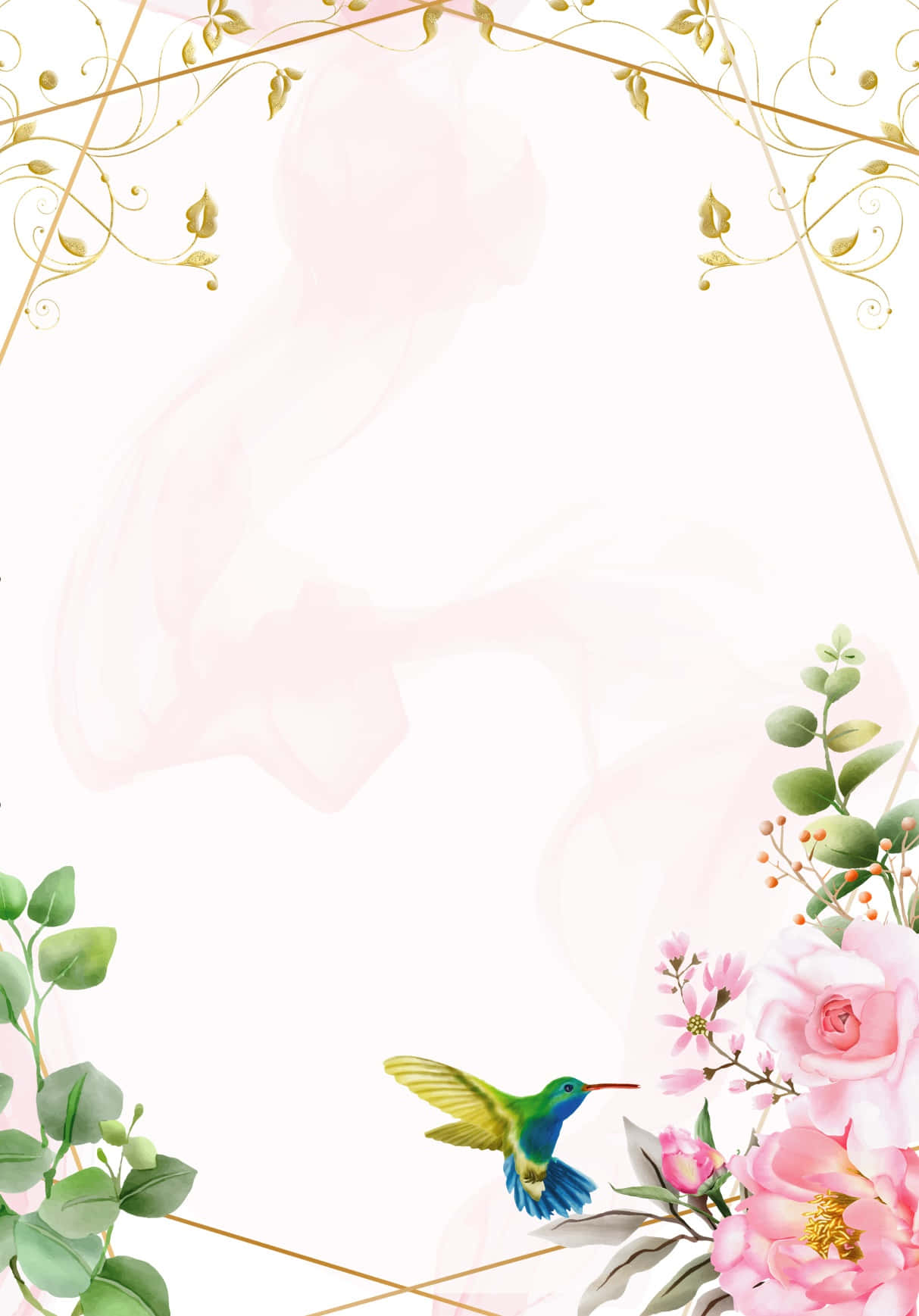 Geometric Frame With Flowers Wedding Invitation Background