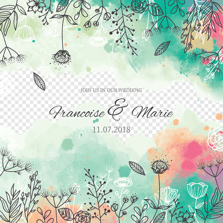 Floral Line Art Wedding Invitation Background