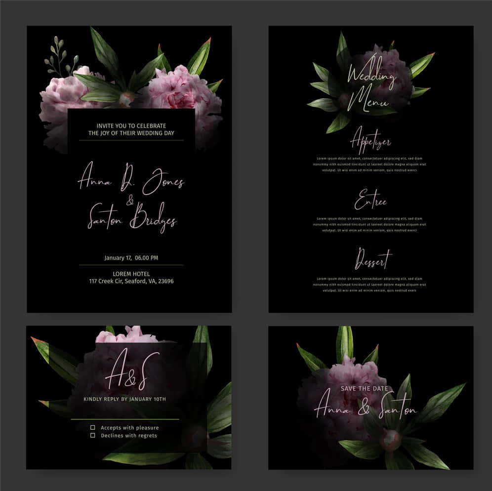 Fondode Invitación De Boda De Páginas Estéticas Oscuras Con Temática Floral