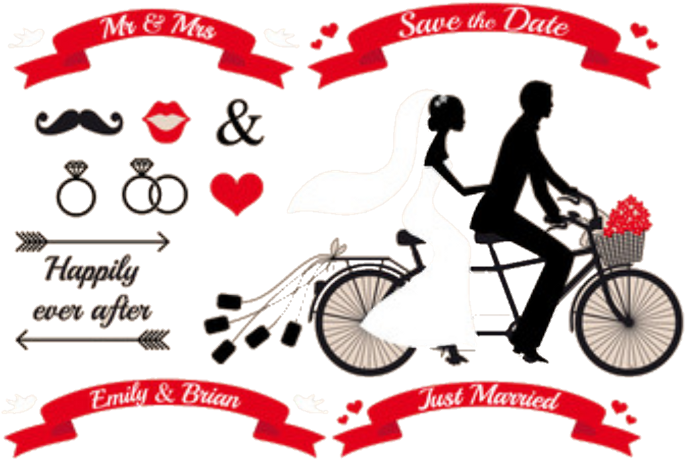 Wedding Invitation Elements Bicycle Couple PNG