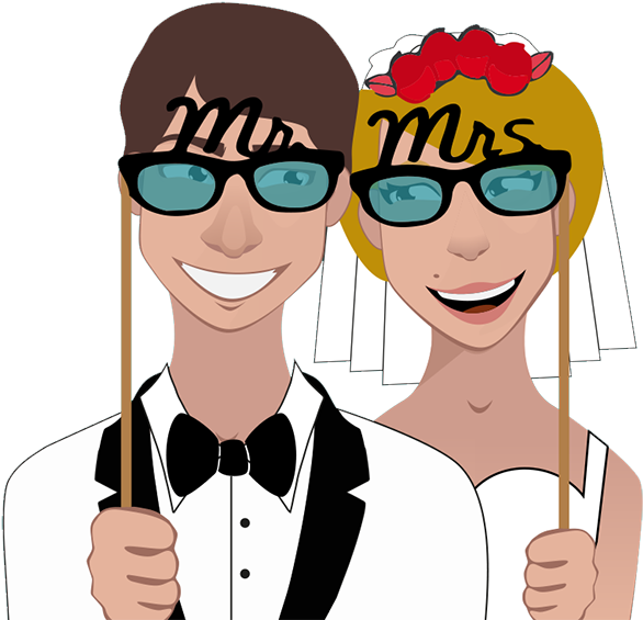 Wedding Photo Booth Cartoon Couple PNG