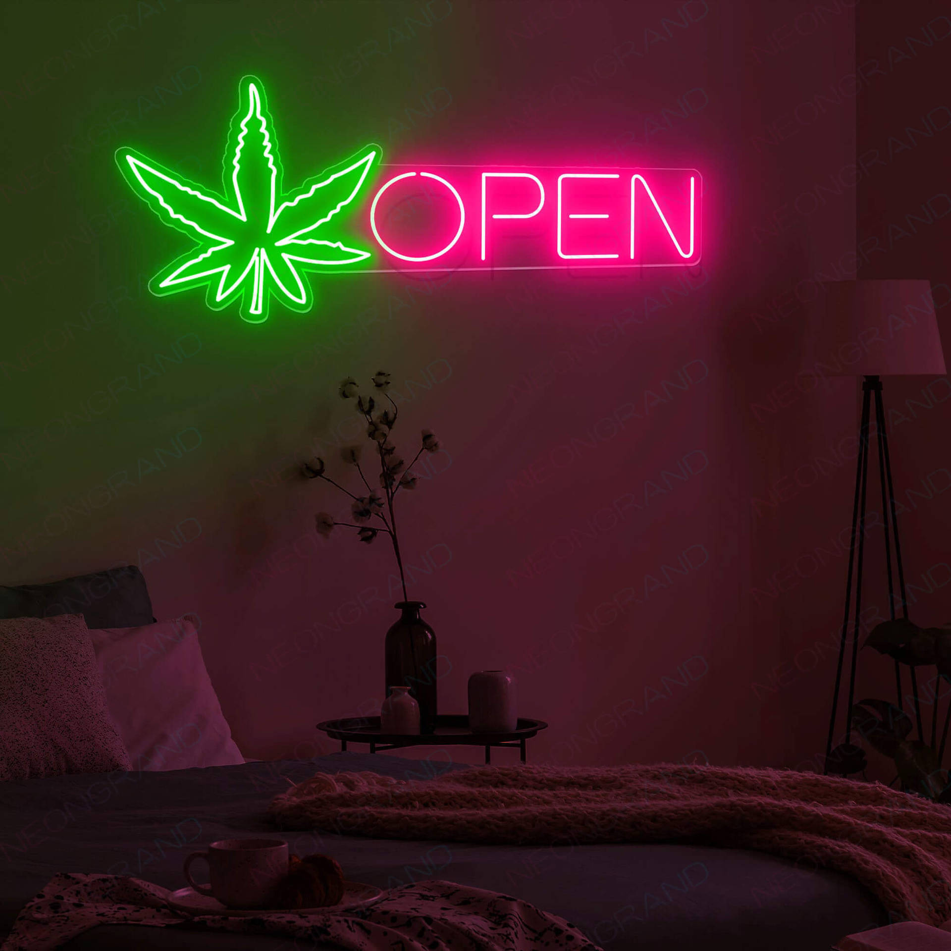 Sten soveværelse Neon Lights Weed Aesthetic Wallpaper