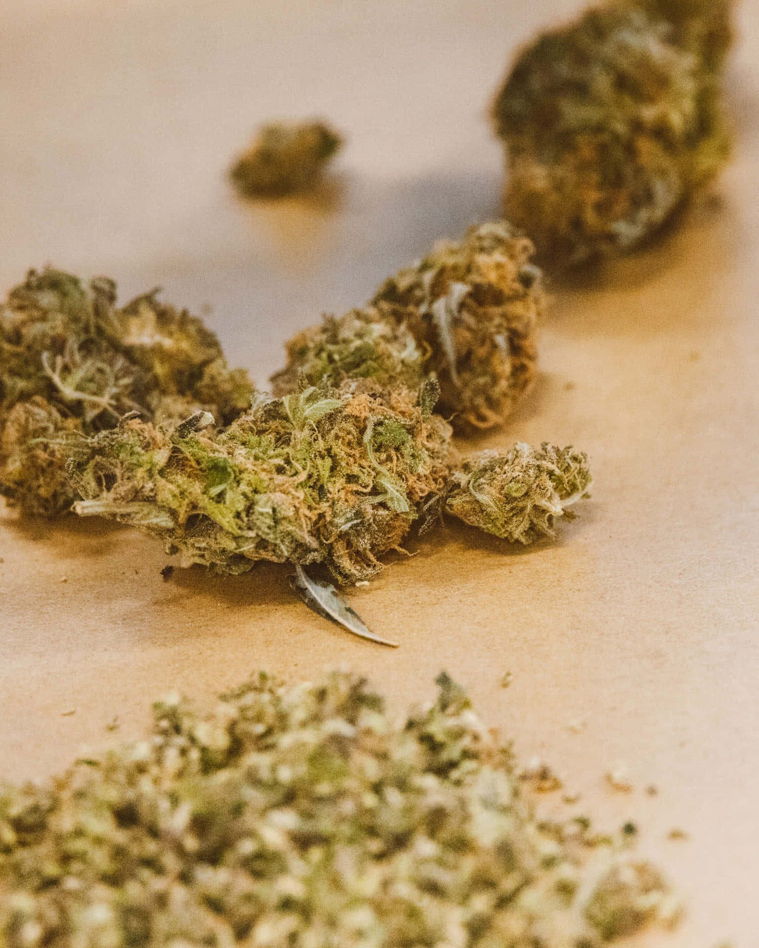Botonesde Cannabis Sobre Papel Marrón Fondo de pantalla