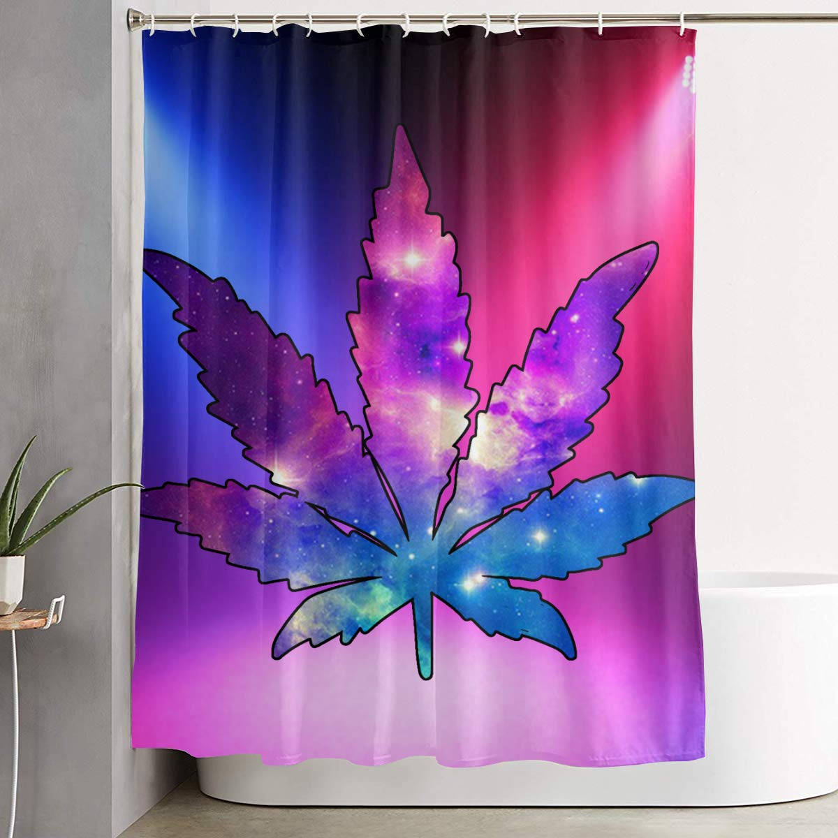 Weed Leaf On Bathroom Curtain Wallpaper