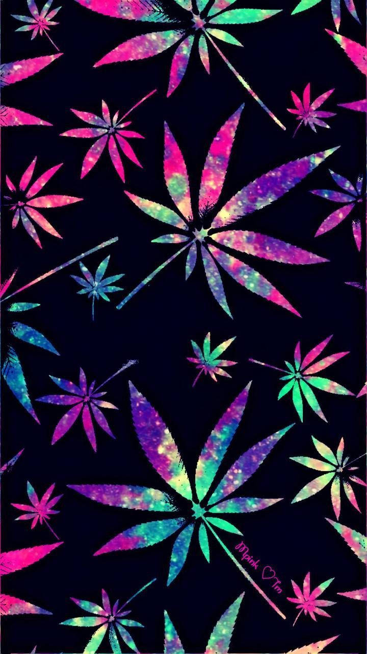 Weed Leaf Pattern In Various Colors Wallpaper