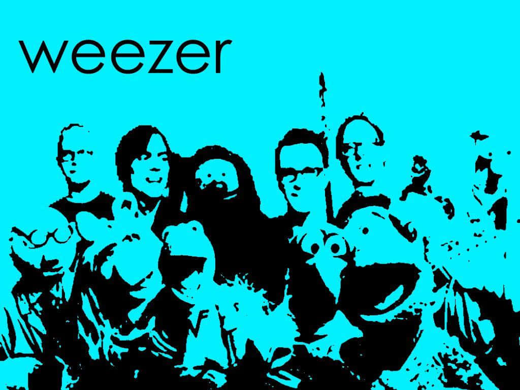 Silhouette Du Groupe Weezer Sur Fond Bleu Fond d'écran