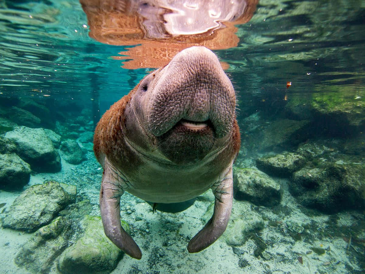 A Manatee Swimming In The Water