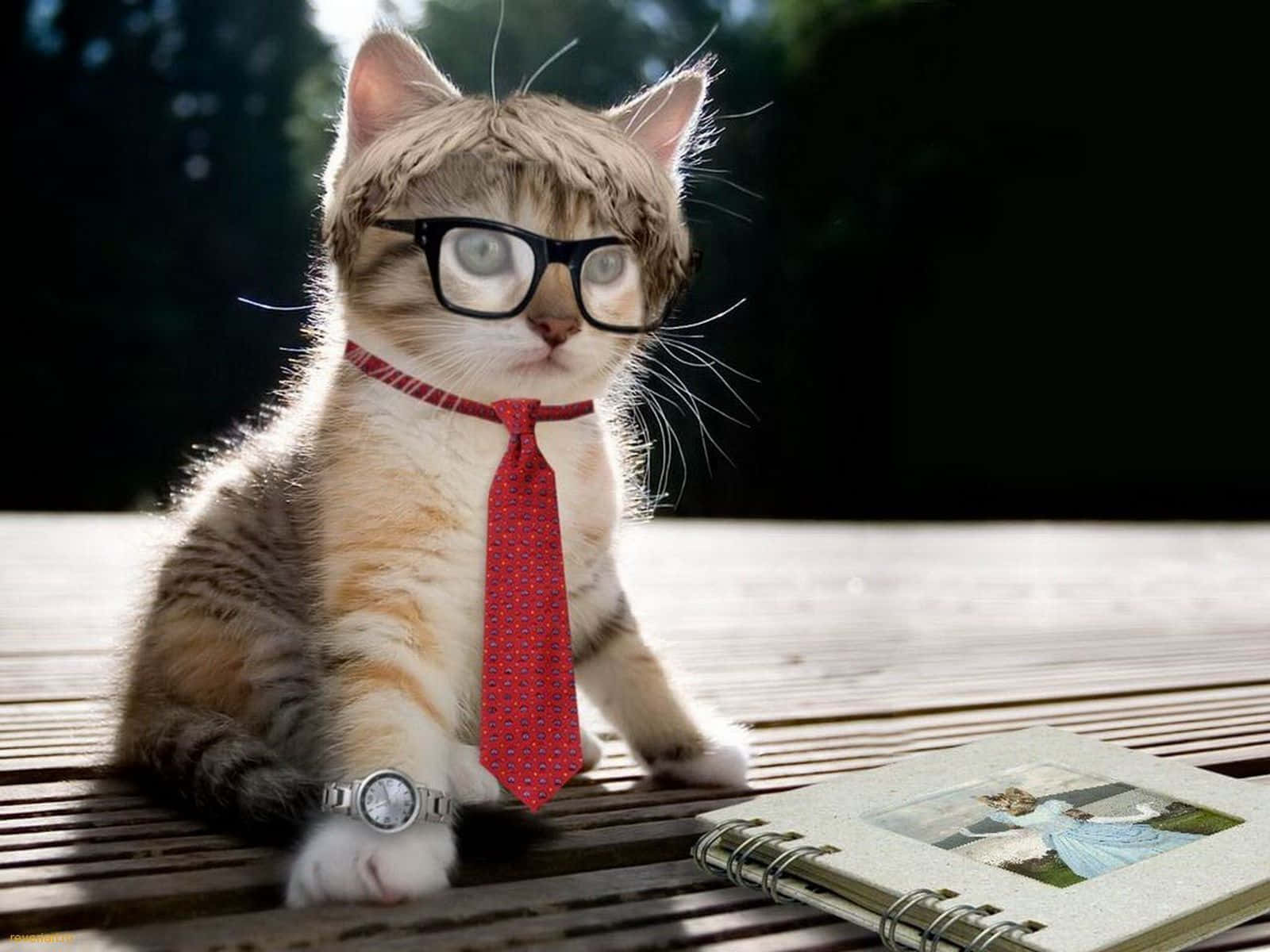Weird Cat Glasses Watch Tie Picture