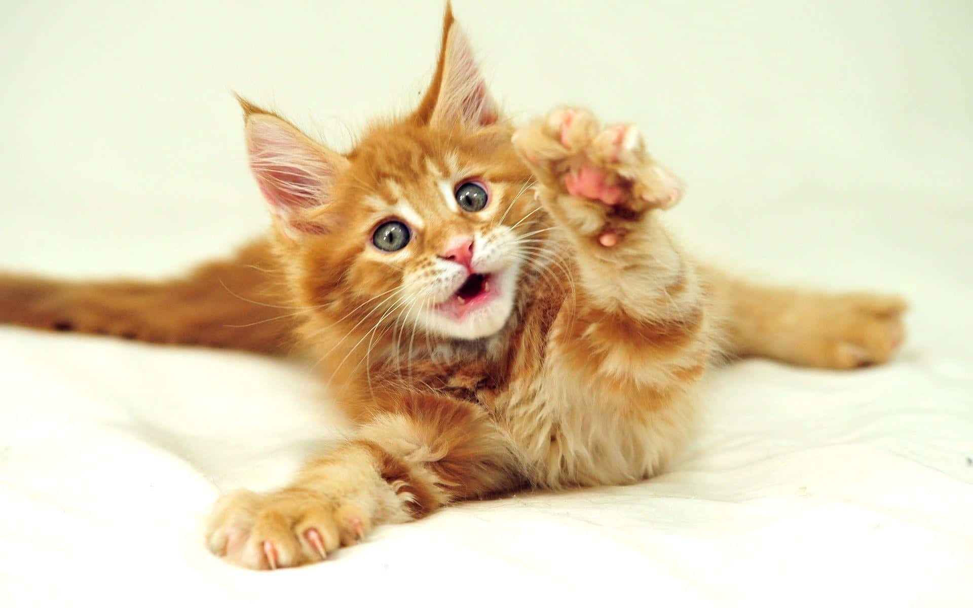 Orangeseltsame Katze Mit Hochgestellten Pfoten Bild
