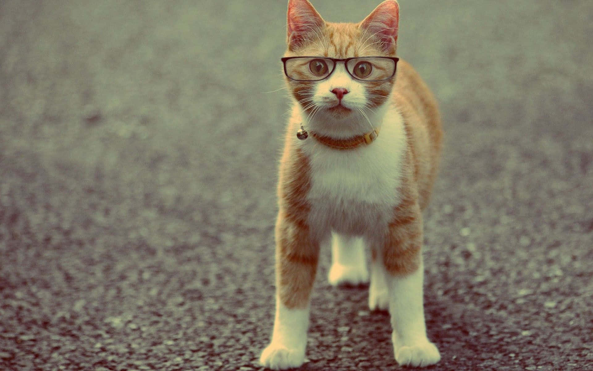 Orangeväldigt Konstig Katt Smarta Glasögon Bild