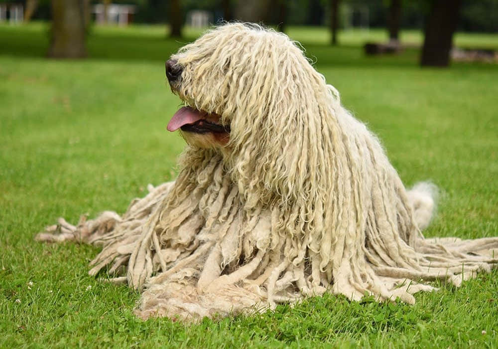 A Dog With Long Hair Sitting On The Grass