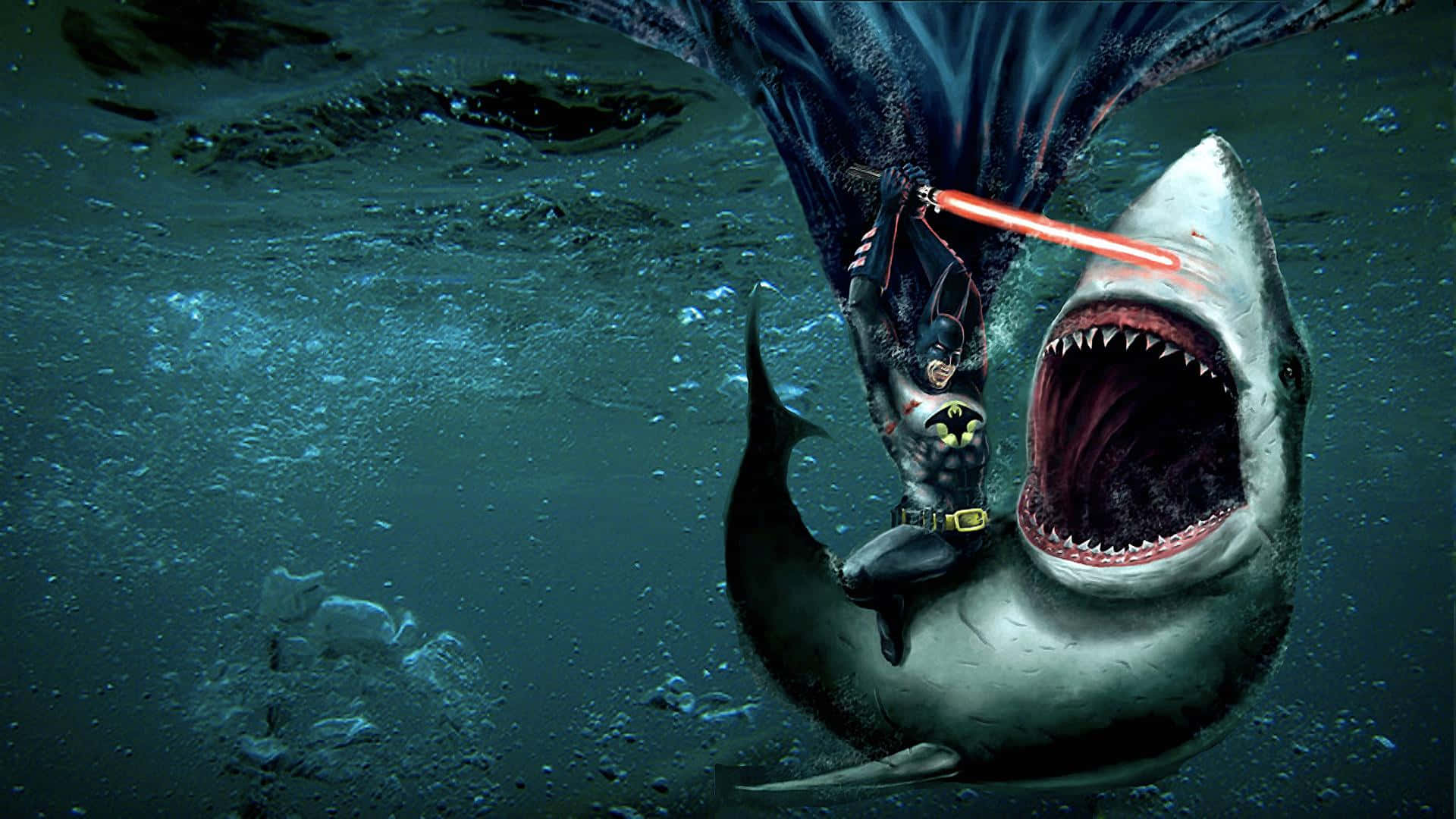 Seltsamekunst: Batman Kämpft Gegen Einen Hai Bild