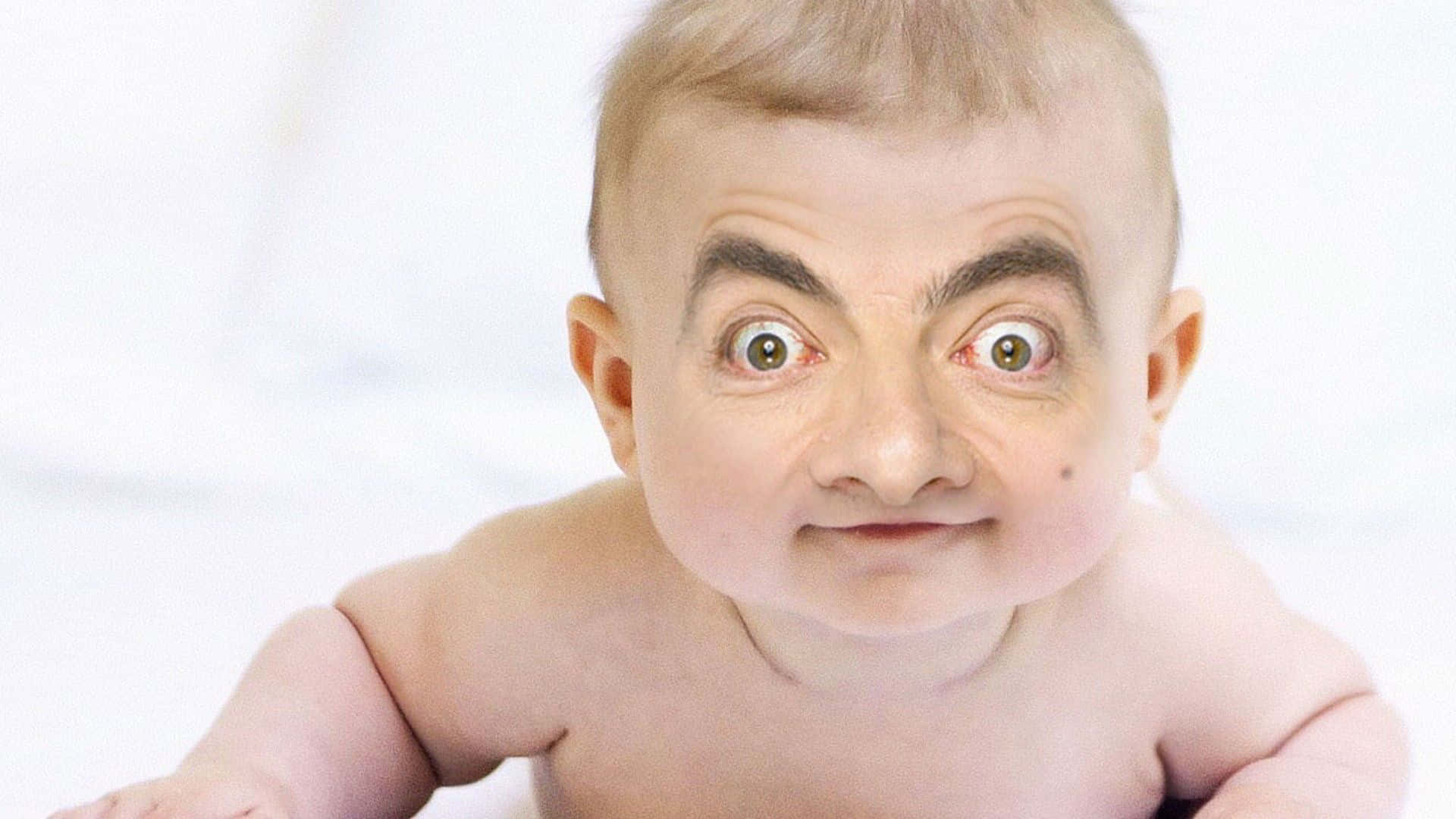 Seltsamebearbeitung: Mr. Bean Auf Dem Gesicht Eines Babys Bild