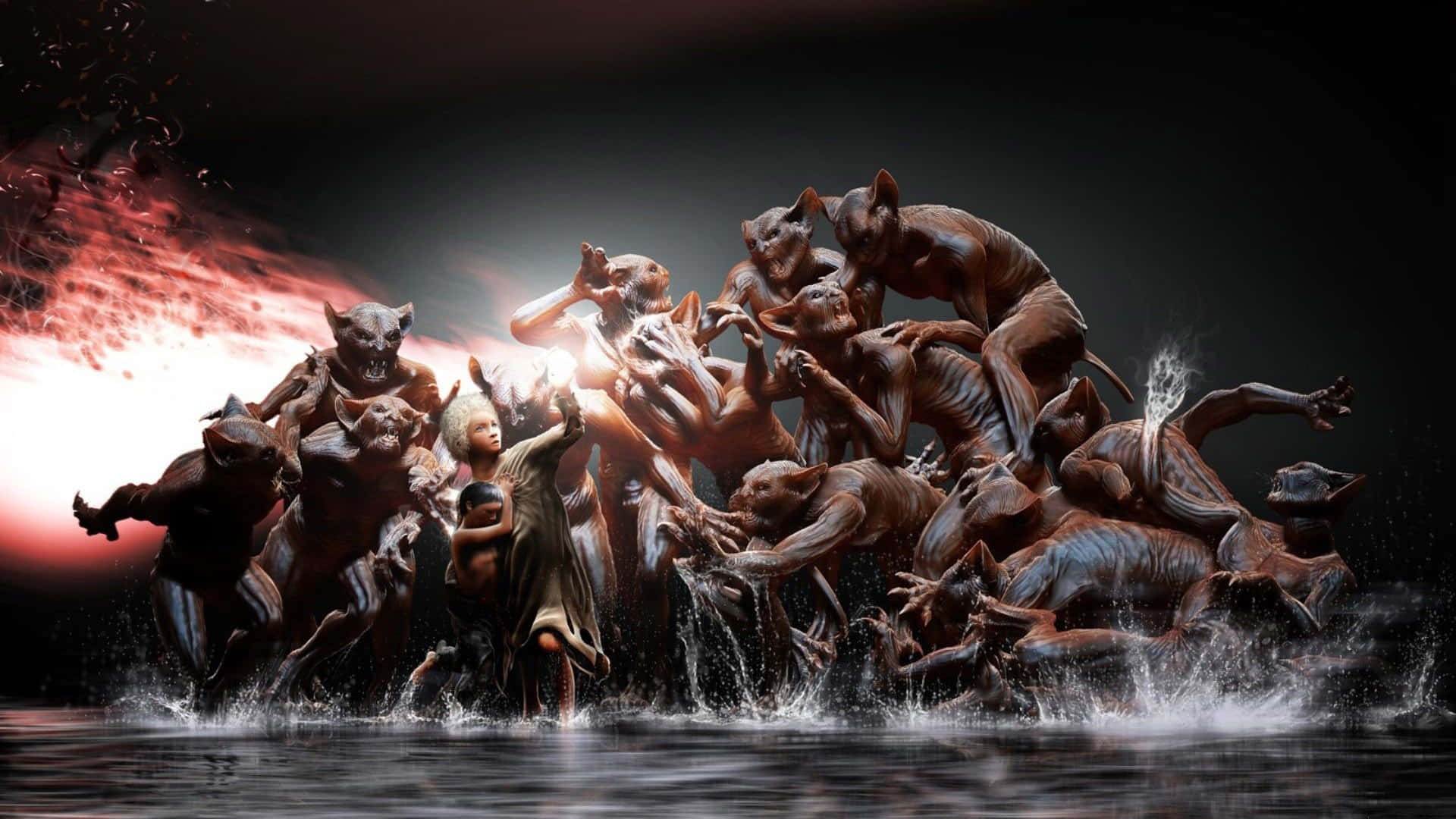 Immaginedi Strani Mostri Che Combattono Sull'acqua.