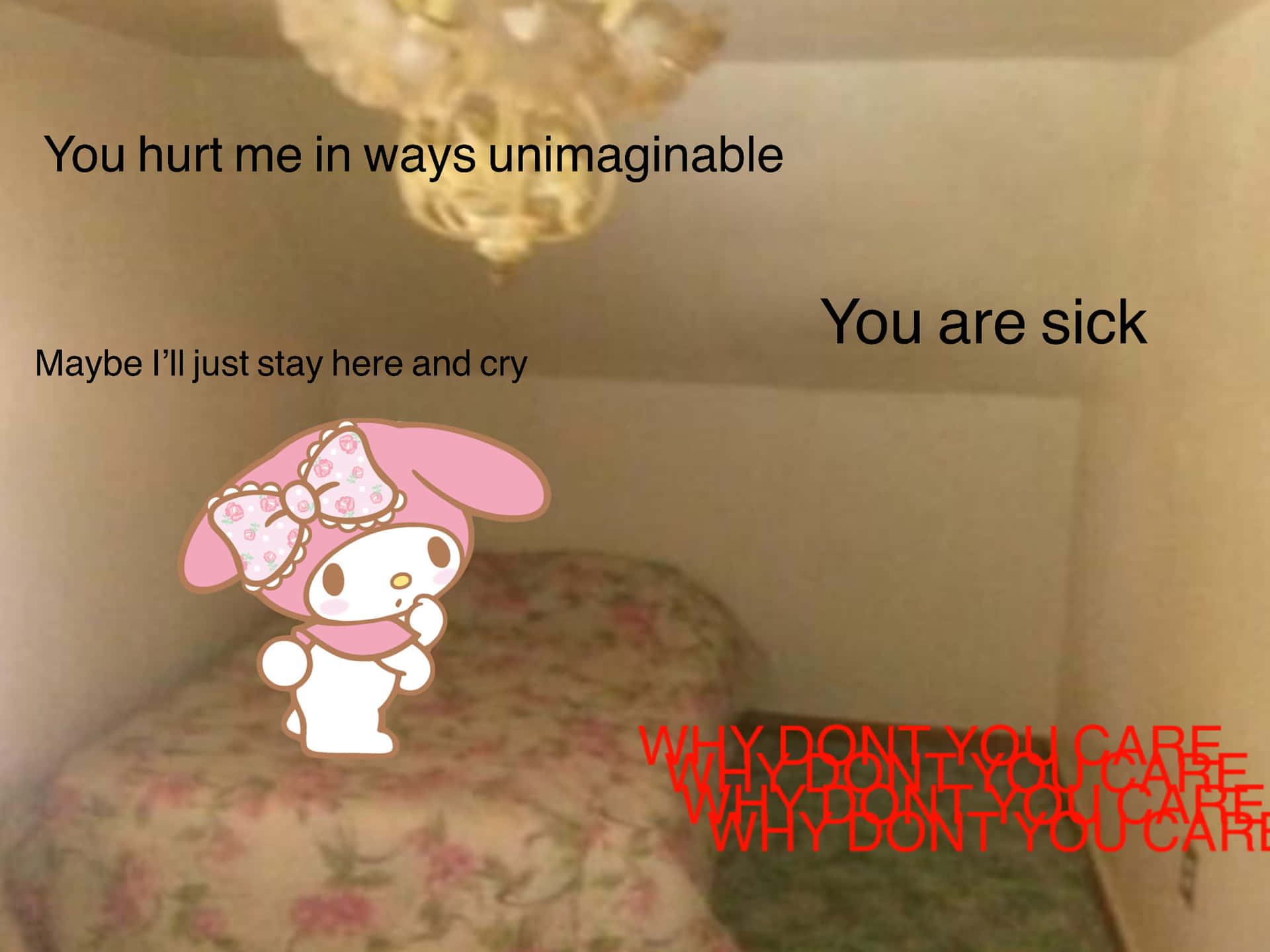 A Room With A Bed And A Pink Bunny