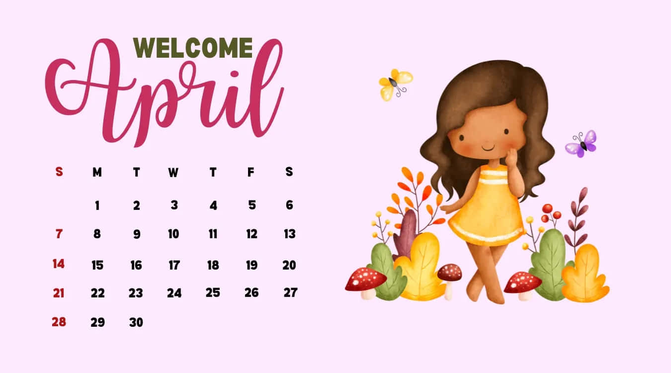 Welcome April Calendarwith Cute Character Wallpaper