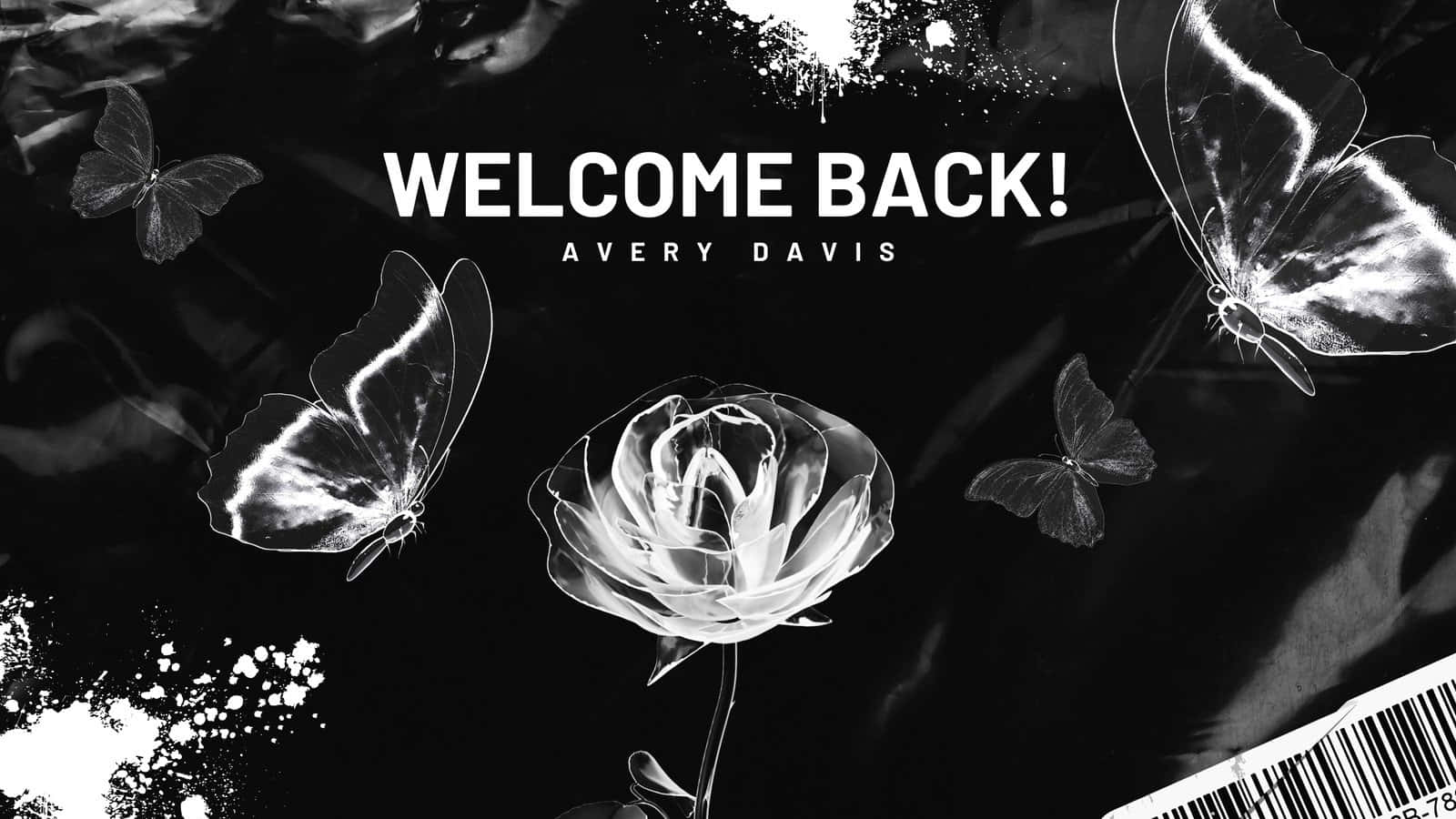 Welcome Back Avery Davis Black Floral Butterfly Design Wallpaper