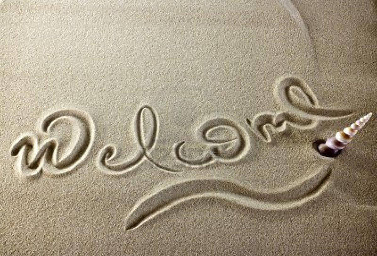 Velkommen skrevet på sand Wallpaper