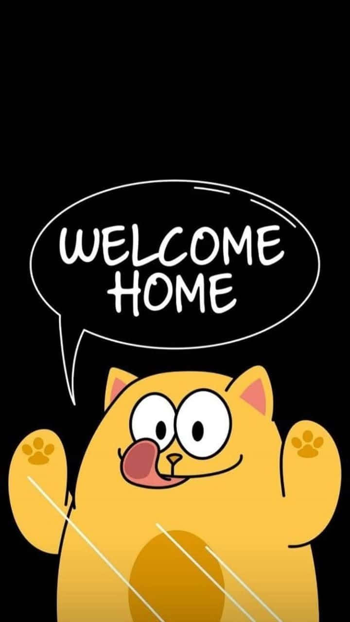 Welcome Home Cartoon Cat Wallpaper