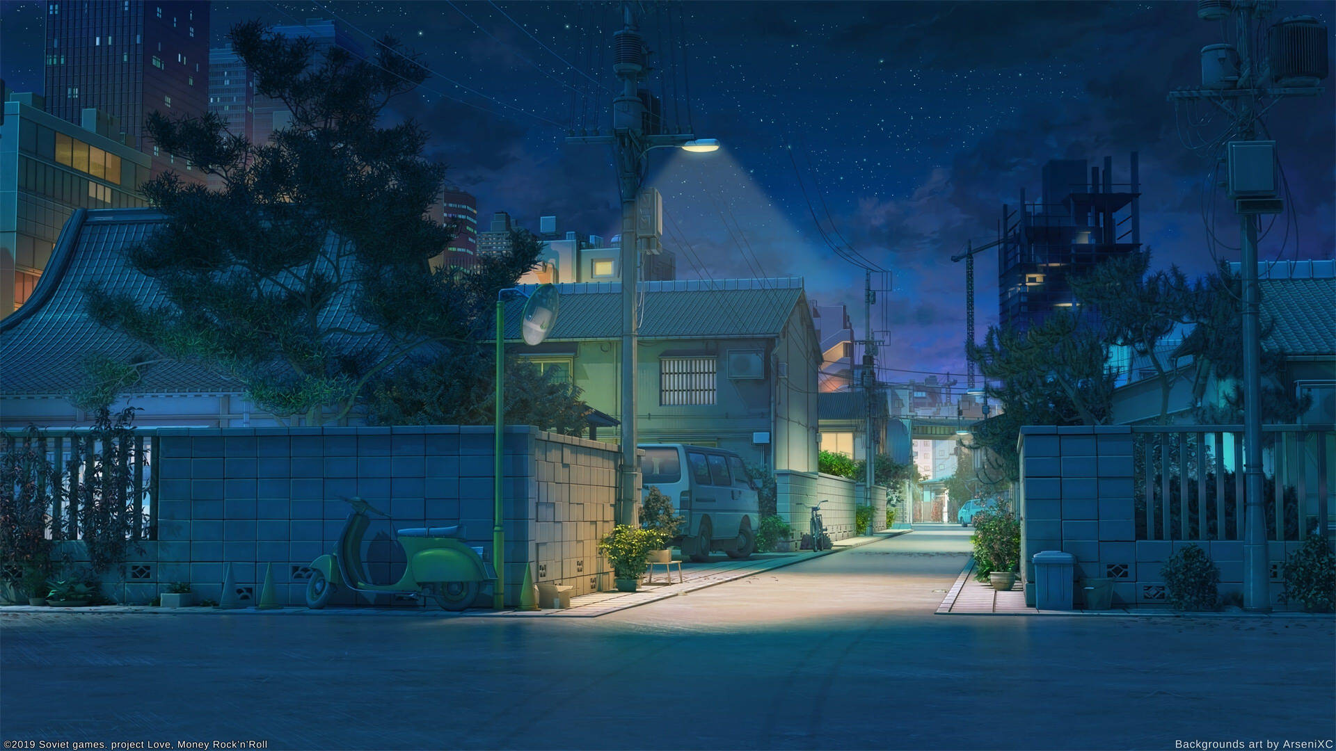 Well-lit Street In Japanese Anime City Wallpaper