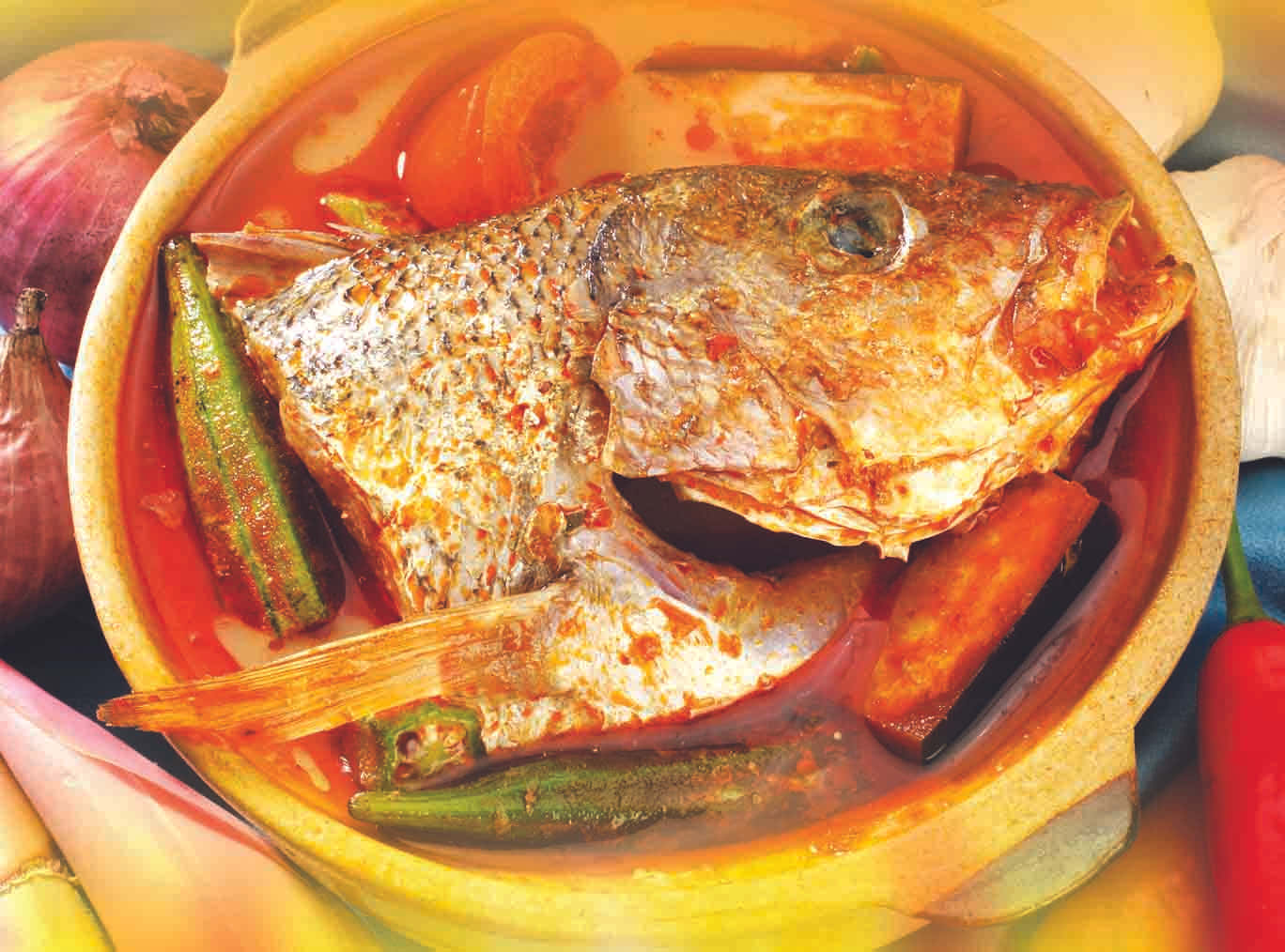 Scattodal Punto Di Vista Superiore Di Un Curry Di Testa Di Pesce Ben Condito Sfondo