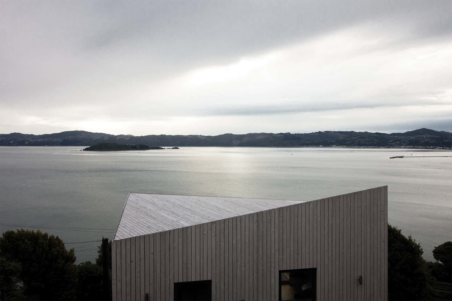 Wellington Harbour View Overcast Sky Wallpaper