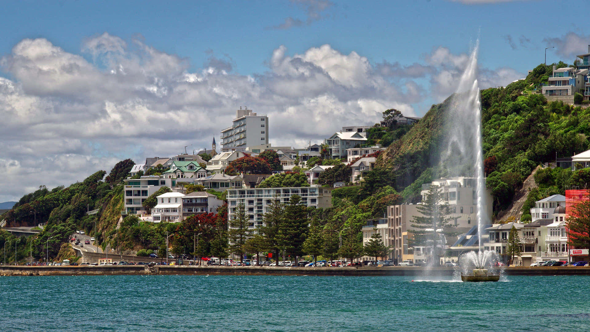 Wellington Waterfront Fountain View Wallpaper