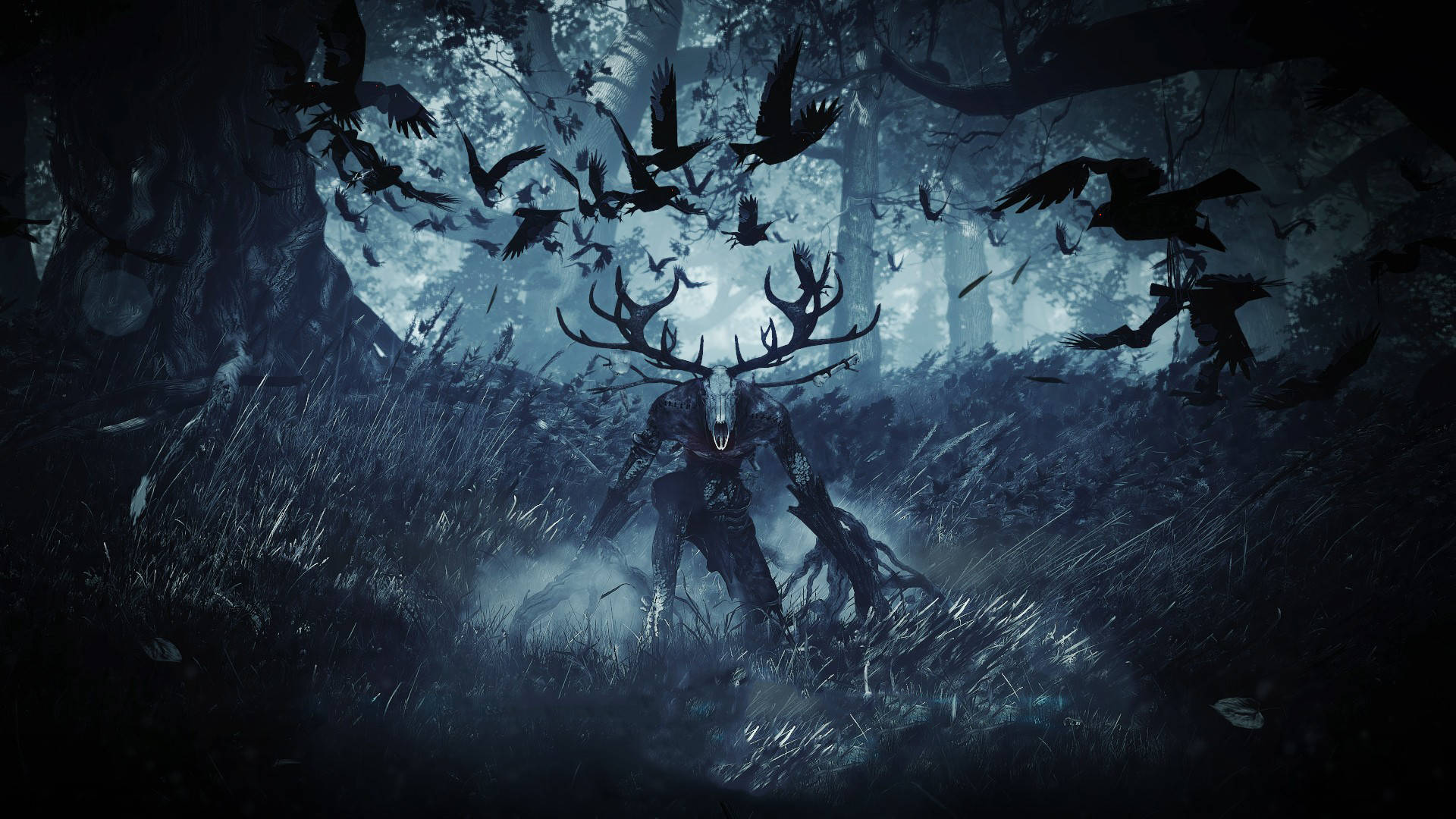 Wendigo Surrounded By Crows Wallpaper