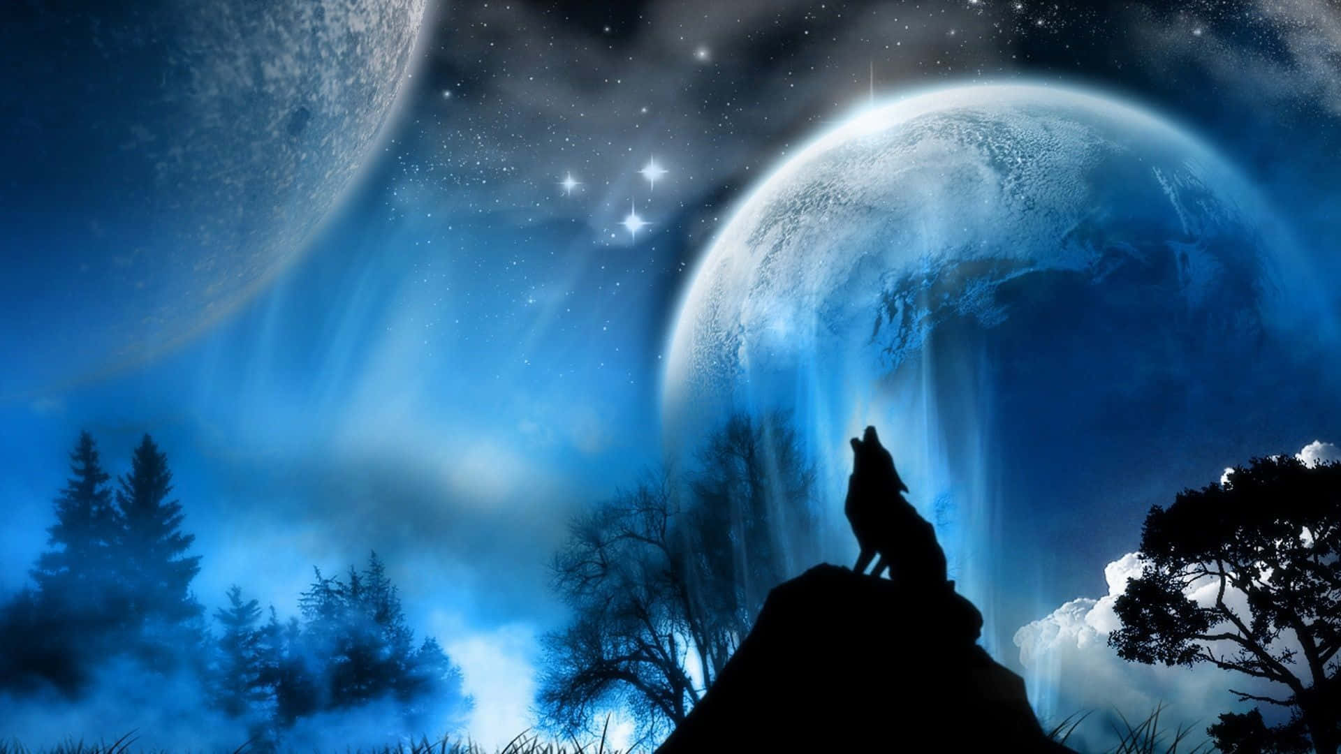 "A Lone Werewolf Roams Under the Night Sky"