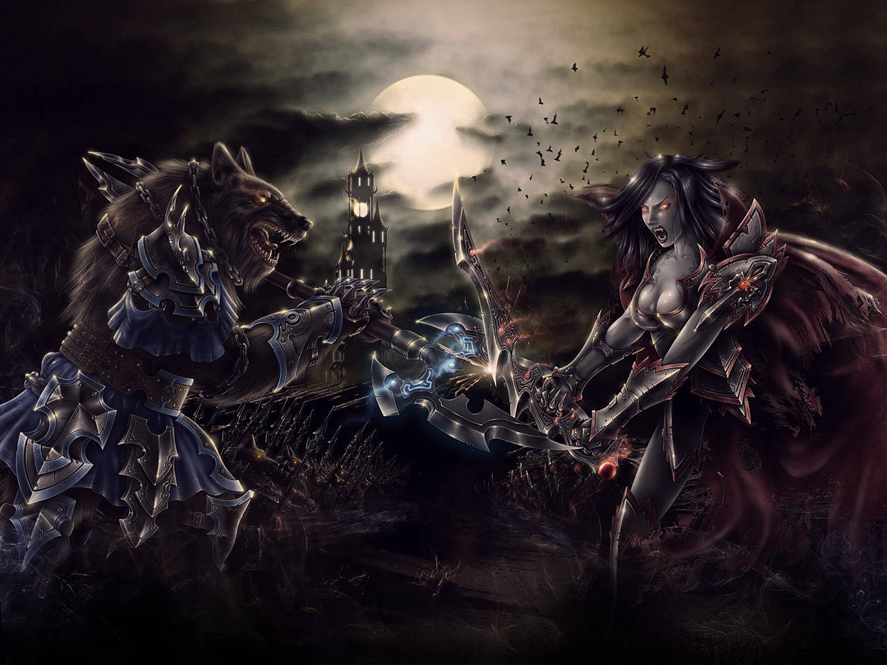Battle of the Bloodlines: Vampire vs Werewolf Wallpaper