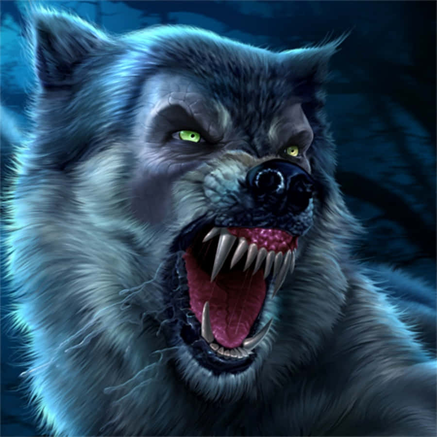 Eineillustration Eines Geheimnisvollen Werwolfs, Der In Einem Nebeligen Wald Lauert.